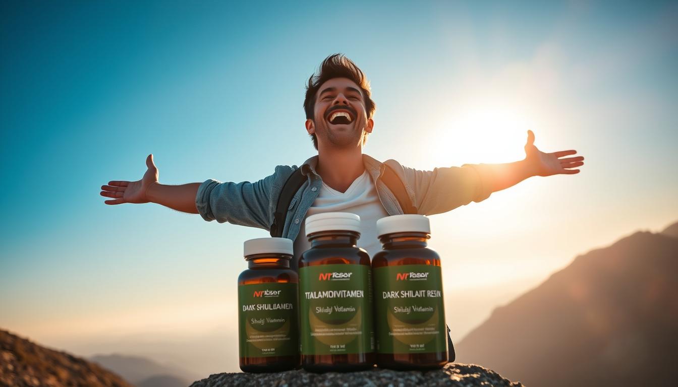 A person with renewed energy after taking vitamins and Shilajit supplements