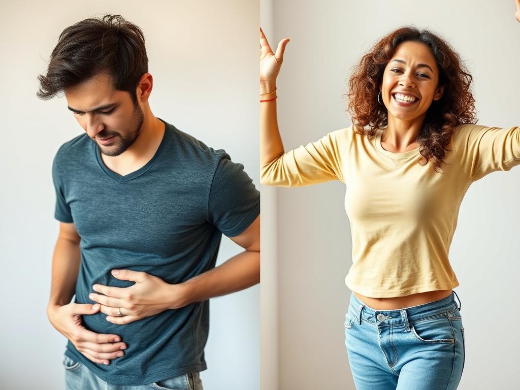 Before and after transformation of someone who improved their gut health