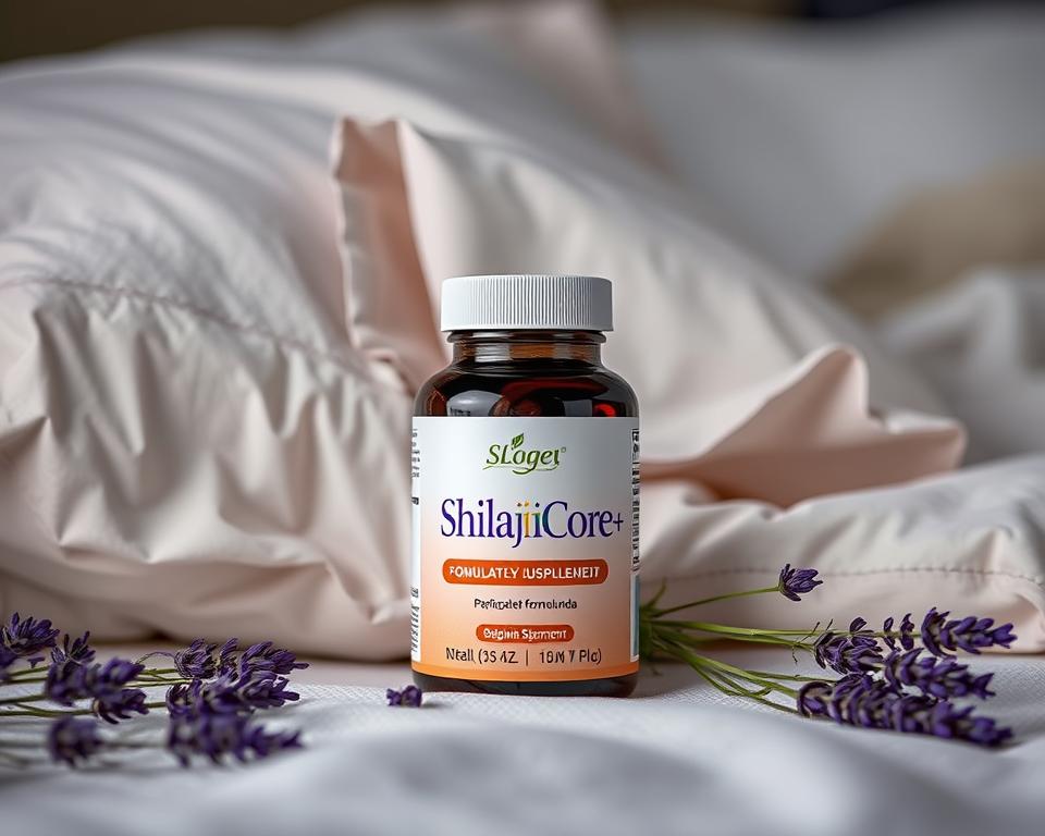 Bottle of ShilajitCore+ supplement for treating insomnia and improving sleep quality