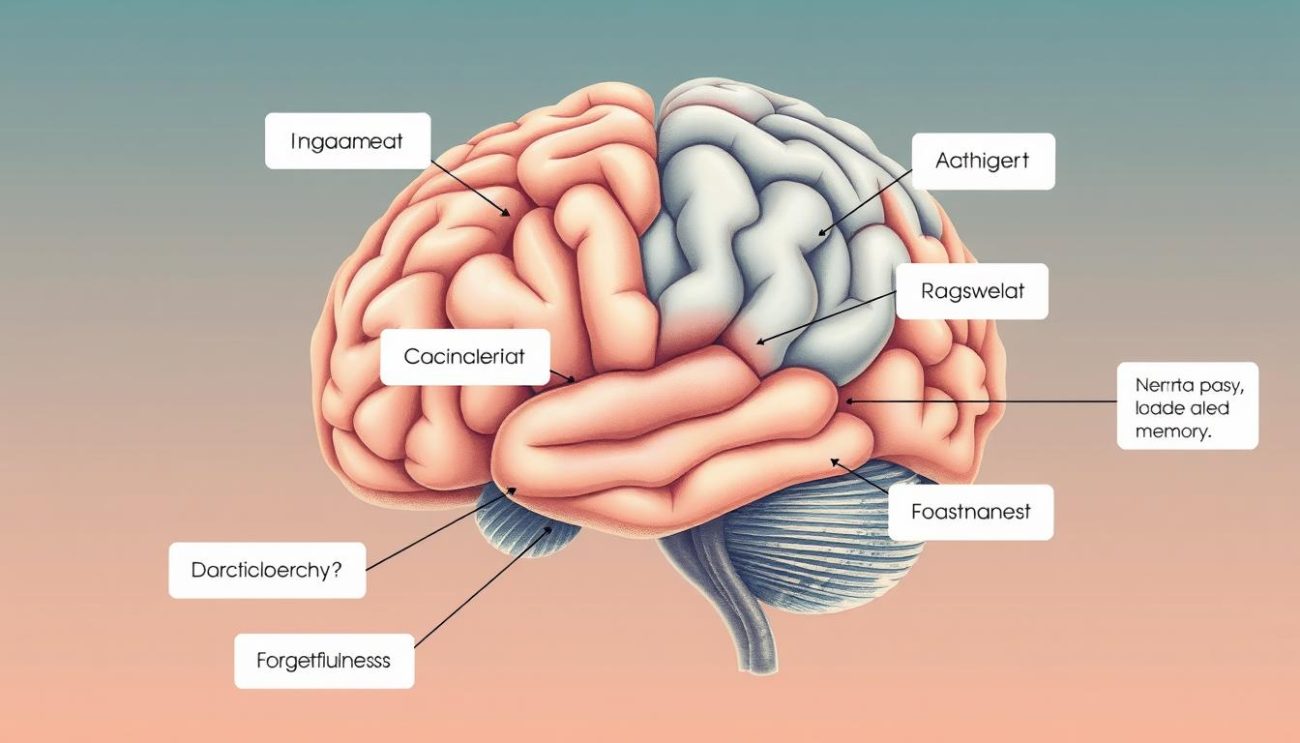 Brain diagram showing how normal memory processing works, highlighting areas involved in everyday forgetfulness