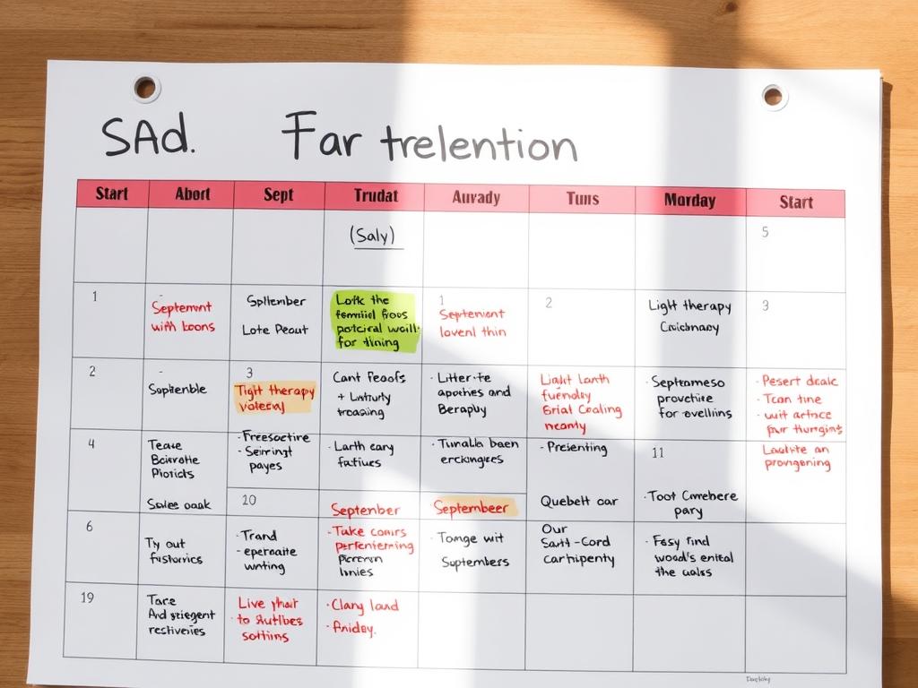 Calendar showing early treatment planning for seasonal affective disorder (SAD)