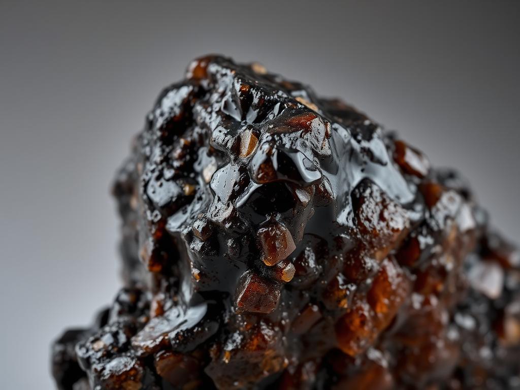 Close-up of shilajit resin showing its texture and composition