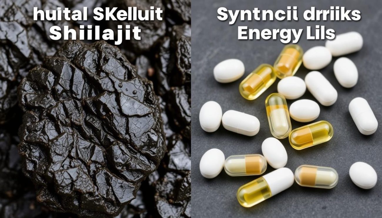 Comparison between natural Shilajit energy supplement and synthetic energy drinks