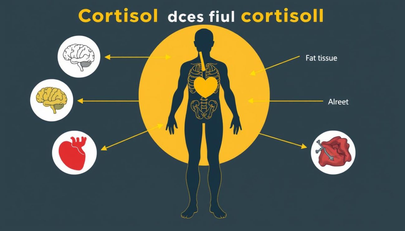 Diagram showing how cortisol affects different body systems during stress response