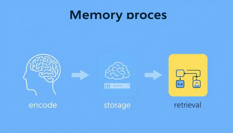 Diagram showing how memory works with three stages: encoding, storage, and retrieval