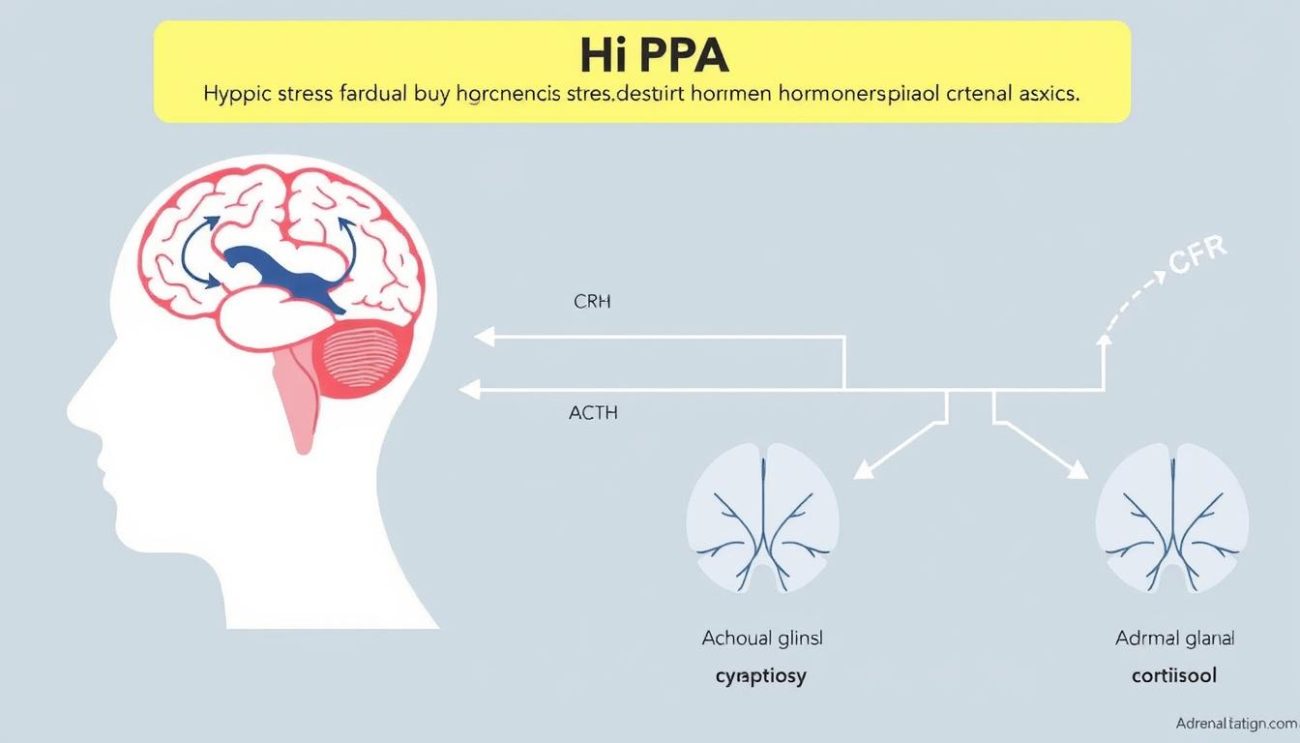 Diagram showing how stress affects the HPA axis and leads to symptoms of adrenal fatigue