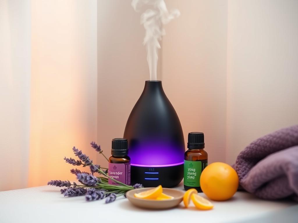 Essential oils and diffuser for aromatherapy to reduce anxiety and stress
