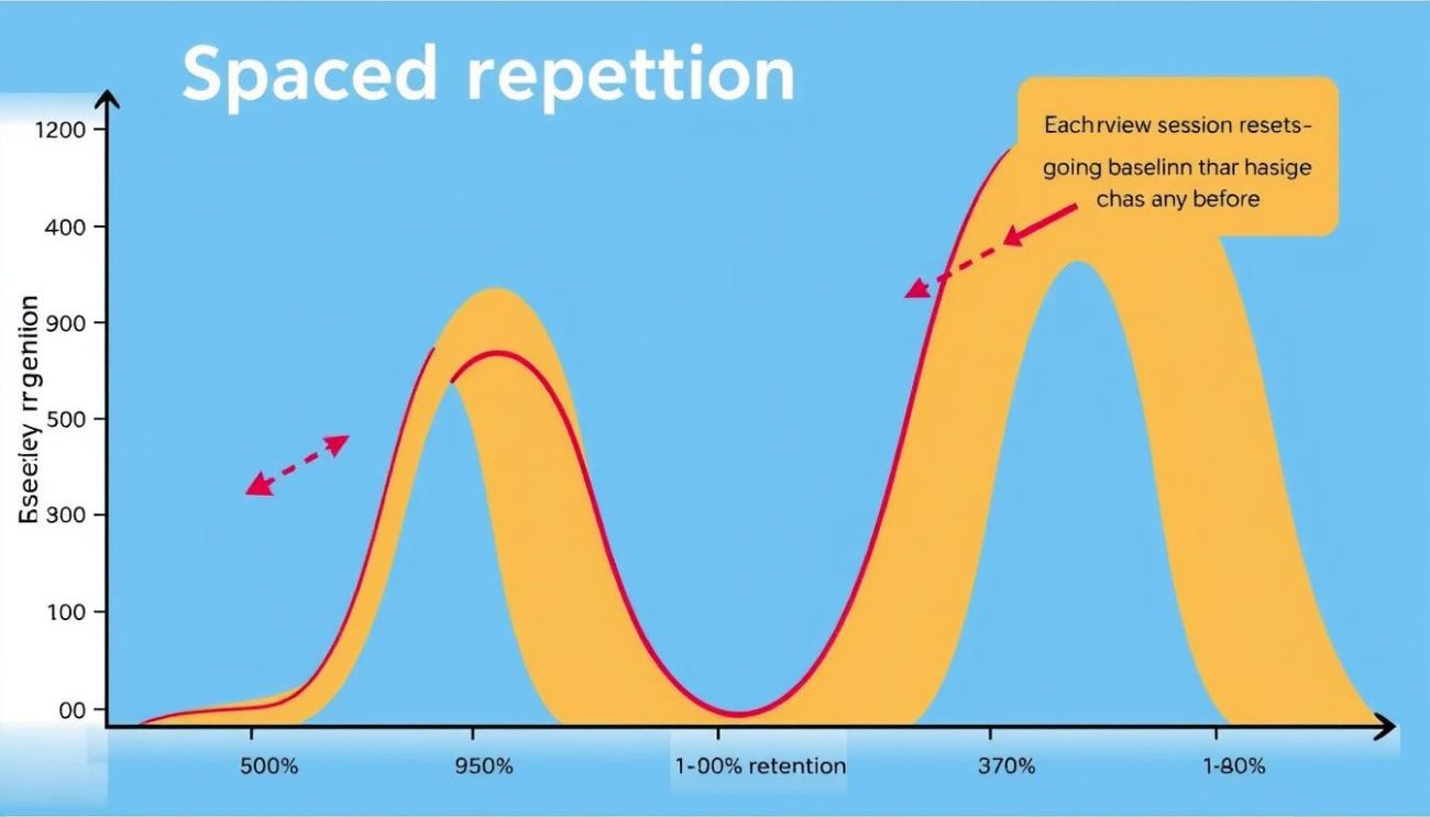 Graph showing the spaced repetition technique for improving memory and recall