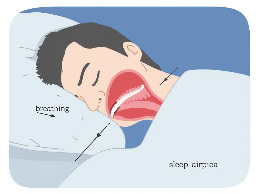 Illustration of sleep apnea showing how breathing stops during sleep, a common reason for being tired after 8 hours of sleep