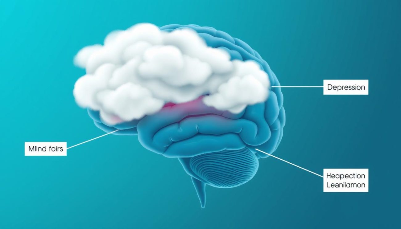 Illustration showing how depression affects brain function and creates mind fog