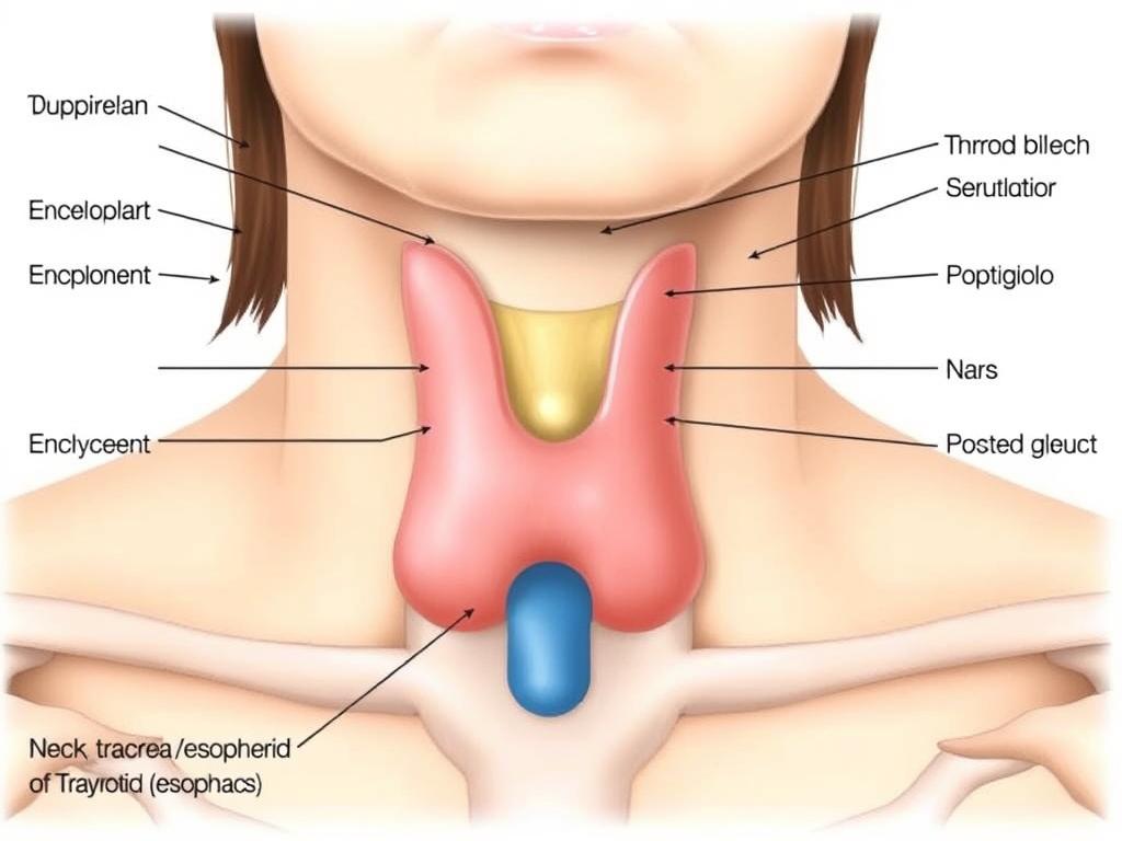 Medical illustration of thyroid gland, showing how thyroid issues can cause tiredness after 8 hours of sleep