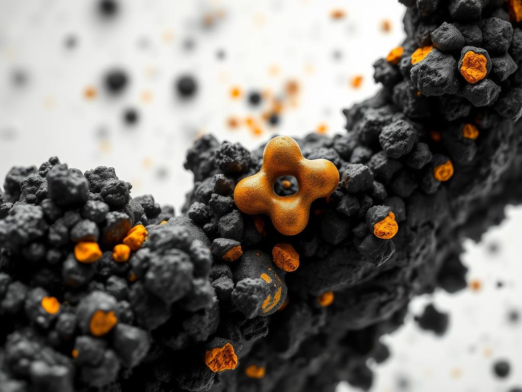 Microscopic view of Shilajit showing its rich fulvic acid content
