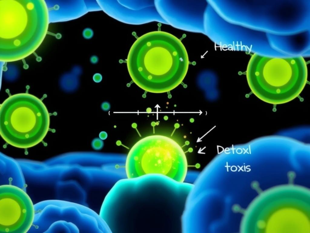 Microscopic view representing cellular health and detoxification process