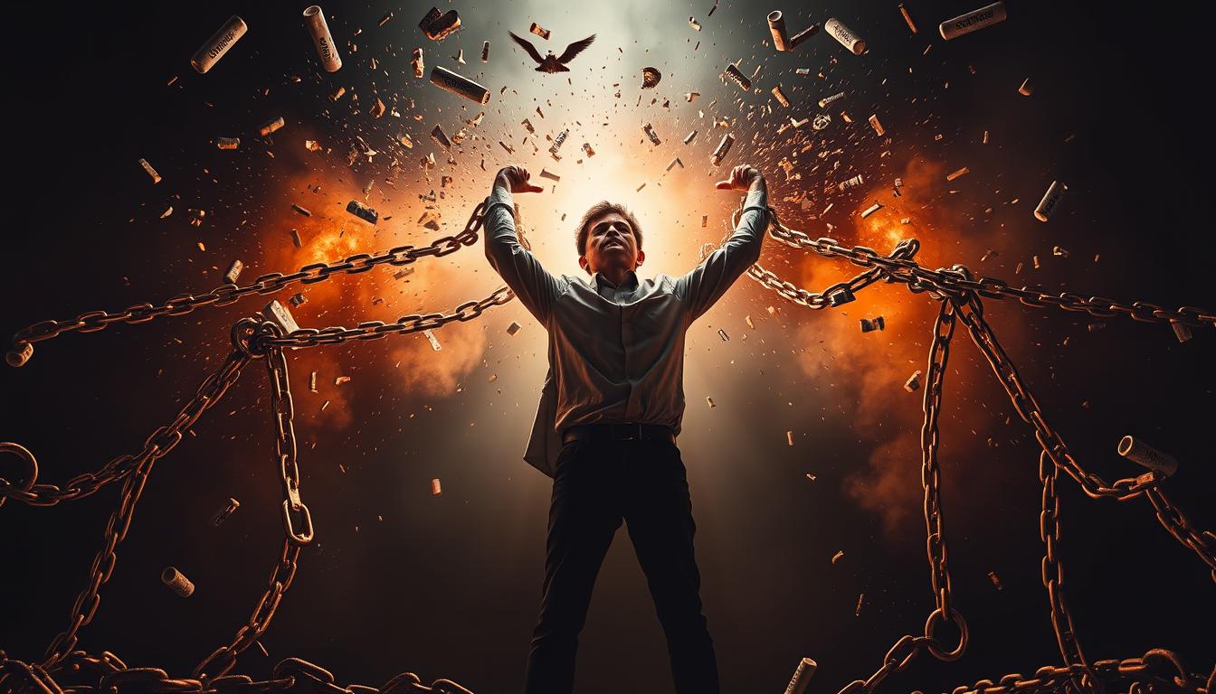 Person breaking free from chains of social judgment, representing how to stop caring what people think