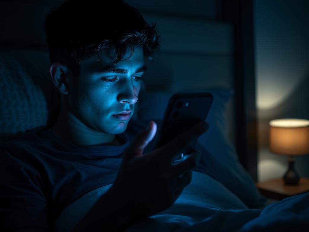 Person checking phone at night with blue light affecting sleep