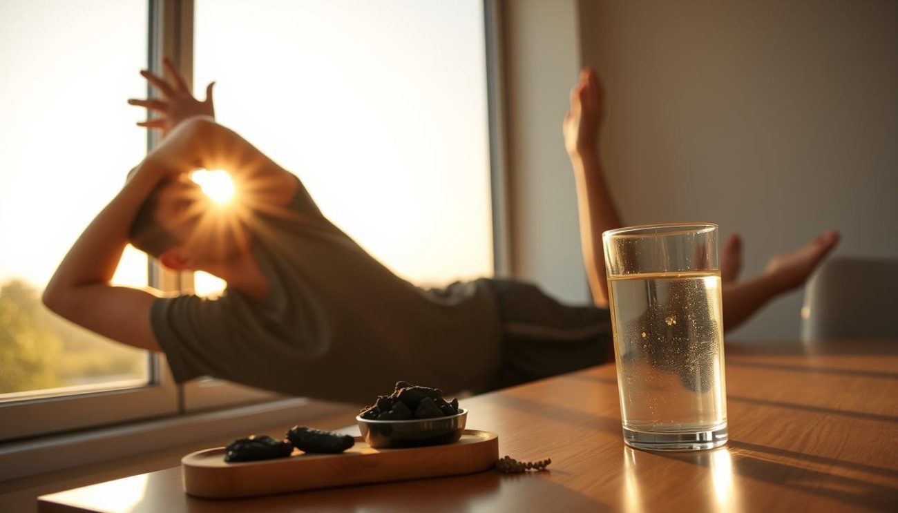 Person energetically starting their morning with Shilajit supplement