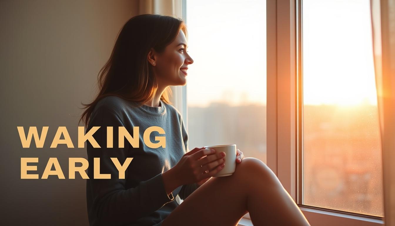 Person enjoying peaceful sunrise during early morning routine, showcasing benefits of waking up early