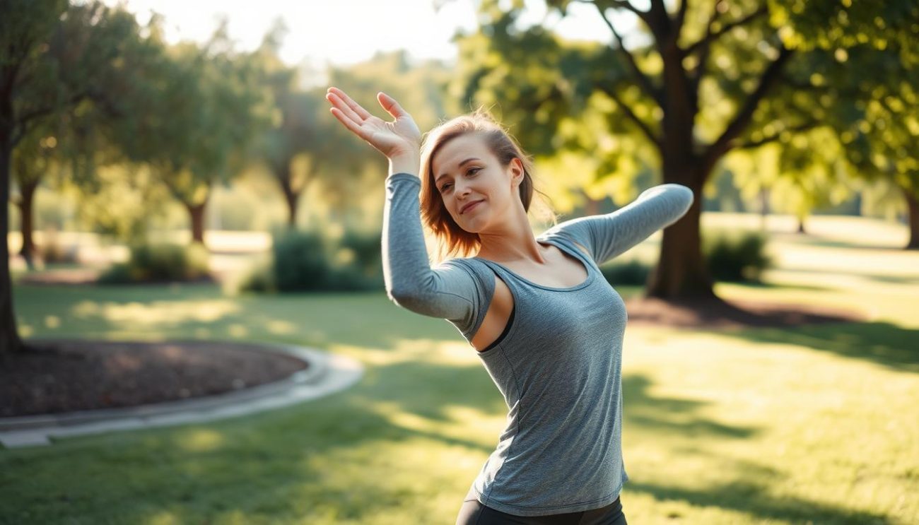Person exercising outdoors, showing how physical activity improves sleep quality and reduces tiredness after 8 hours of sleep