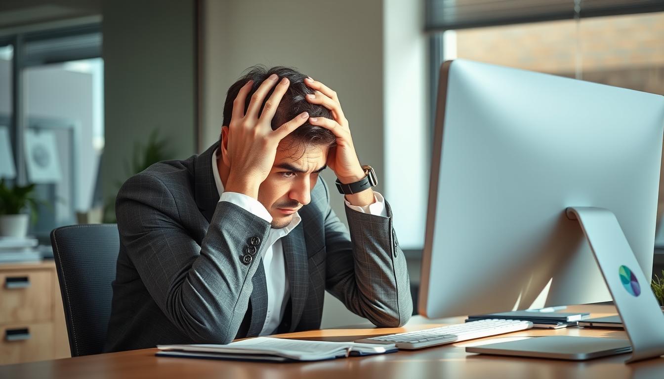 Person experiencing brain fog and fatigue at desk with computer