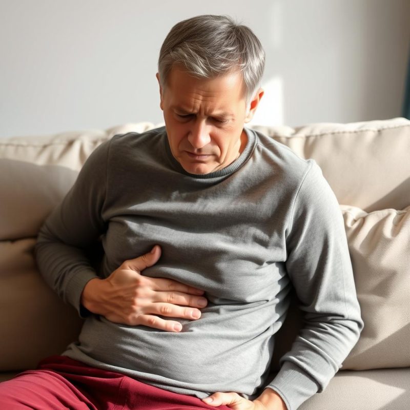 Person experiencing digestive discomfort, a common leaky gut symptom