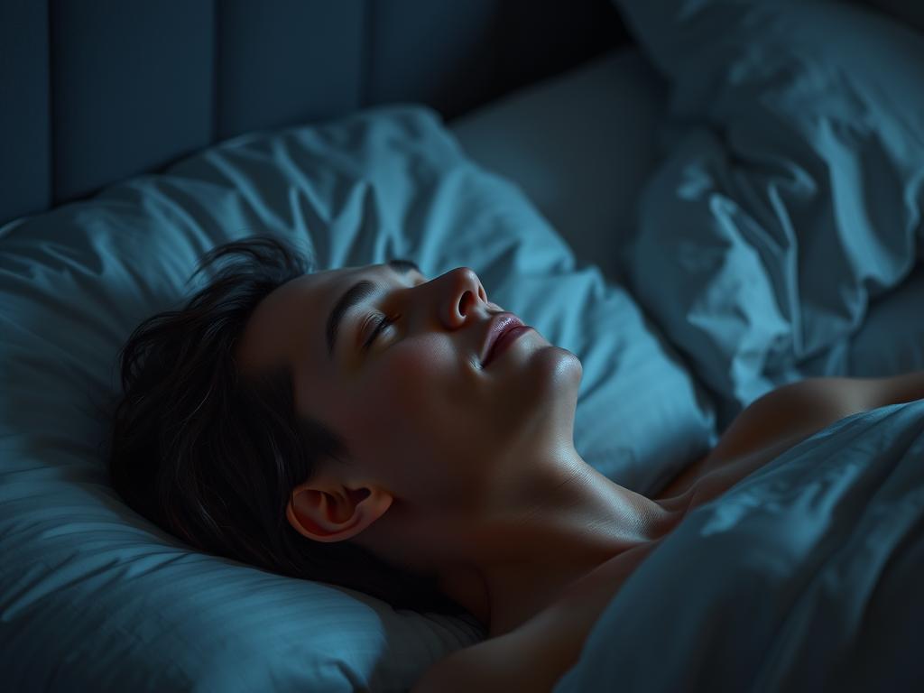 Person practicing 4-7-8 breathing technique in bed
