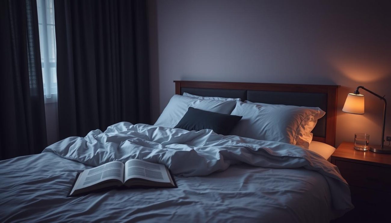 Person practicing good sleep hygiene with a relaxing bedtime routine to combat tiredness after 8 hours of sleep