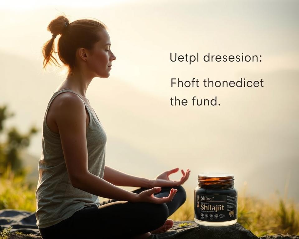 Person practicing stress reduction techniques with Shilajit as part of holistic remedies for depression