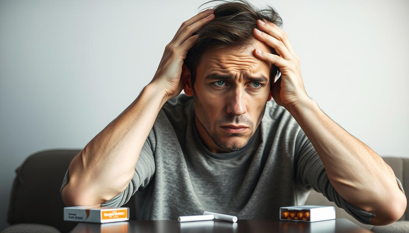 Person struggling with cigarette cravings showing physical signs of nicotine withdrawal