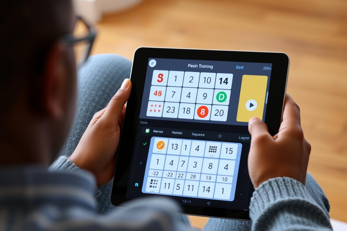 Person using brain training apps on a tablet to improve memory and recall