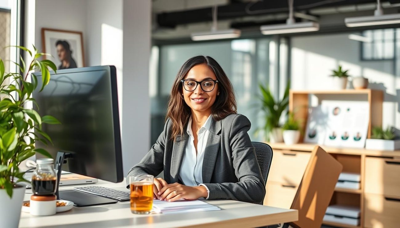 Professional looking calm and focused at work after implementing natural anxiety remedies