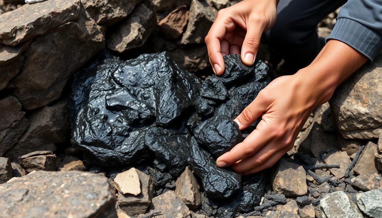 Raw Shilajit resin being collected from Himalayan mountains to balance hormones naturally with Shilajit