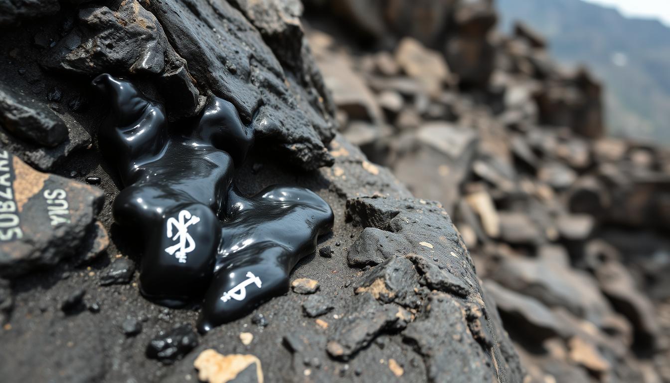 Raw Shilajit resin being collected from Himalayan rocks - best test booster Shilajit