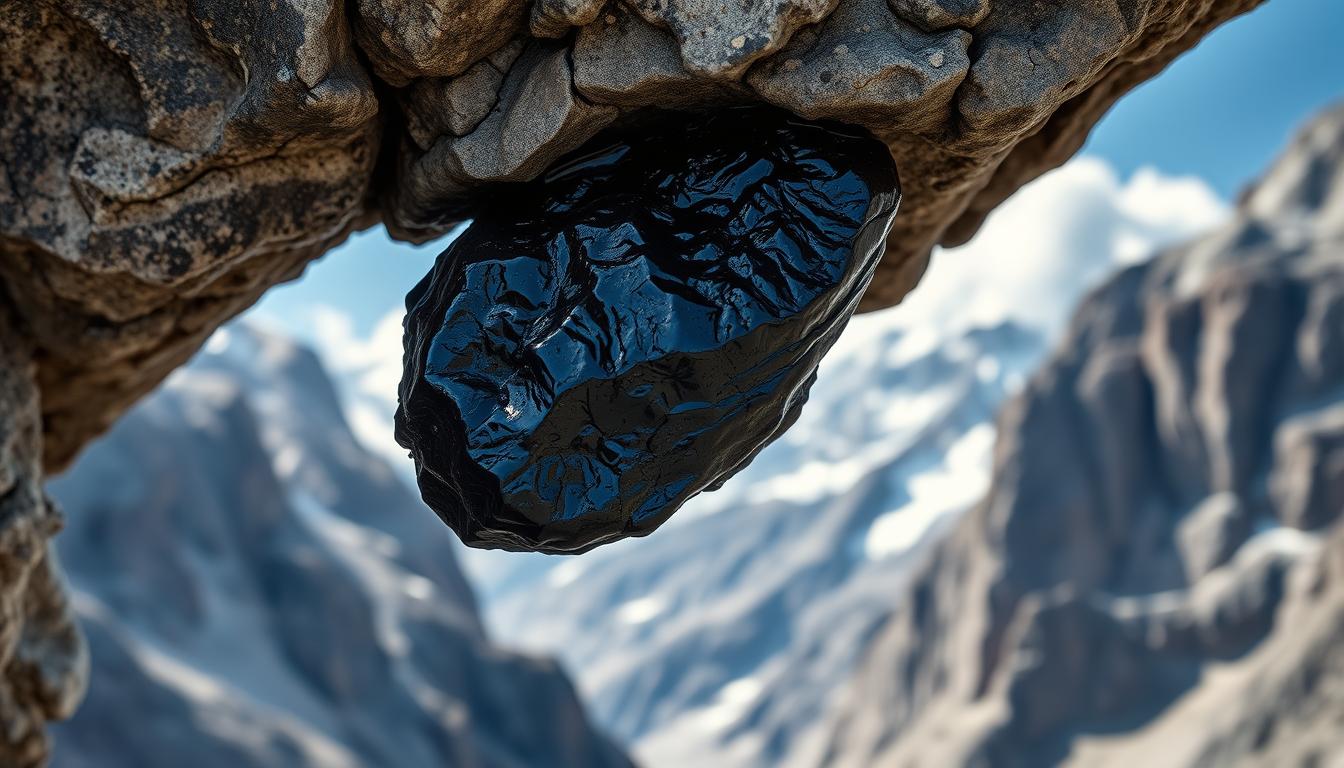 Raw Shilajit resin being harvested from Himalayan rock crevices for natural relief