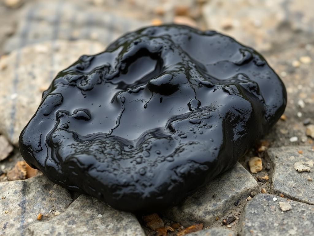 Raw Shilajit resin from Himalayan mountains with its characteristic dark appearance