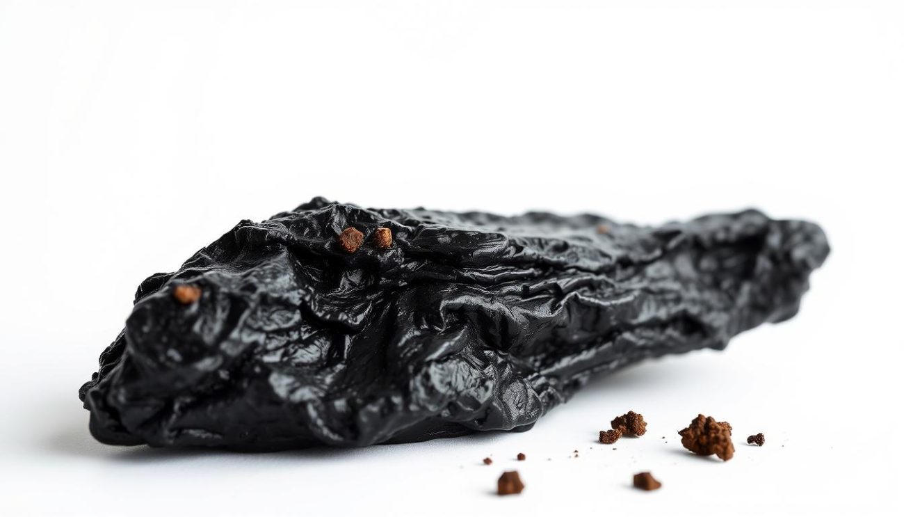 Raw Shilajit resin from Himalayan mountains with its characteristic dark appearance