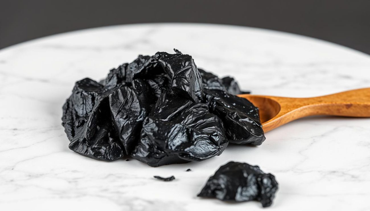 Raw Shilajit resin with its characteristic dark appearance, showing its natural form as the best brain supplement Shilajit