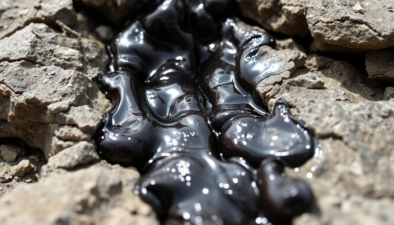 Raw shilajeet resin oozing from Himalayan rocks