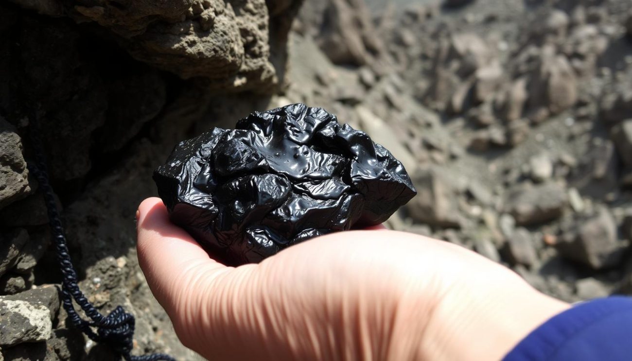 Raw shilajit resin being collected from Himalayan mountains to balance hormones naturally with shilajit