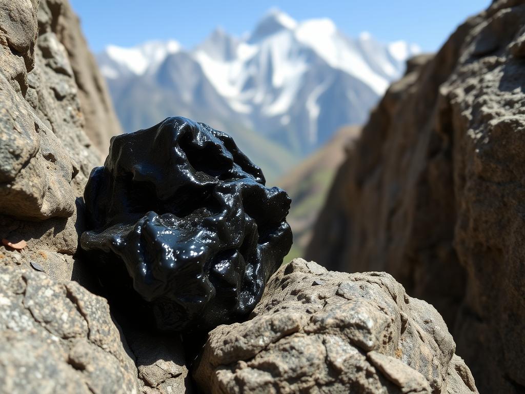 Raw shilajit resin being collected from Himalayan rocks