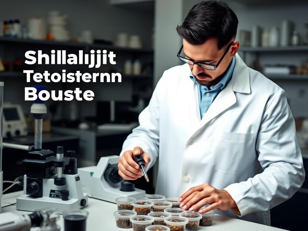 Scientist examining Shilajit samples in laboratory - testing best test booster