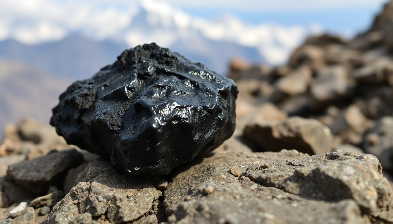 Shilajeet Himalaya resin in its natural form on Himalayan rocks