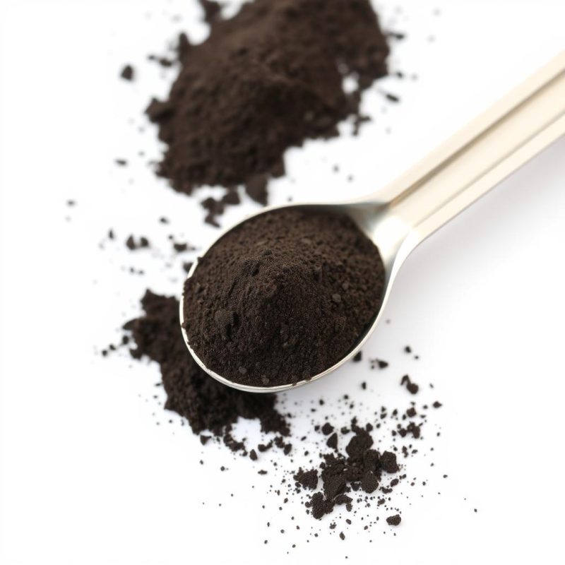 Shilajit powder in a measuring spoon