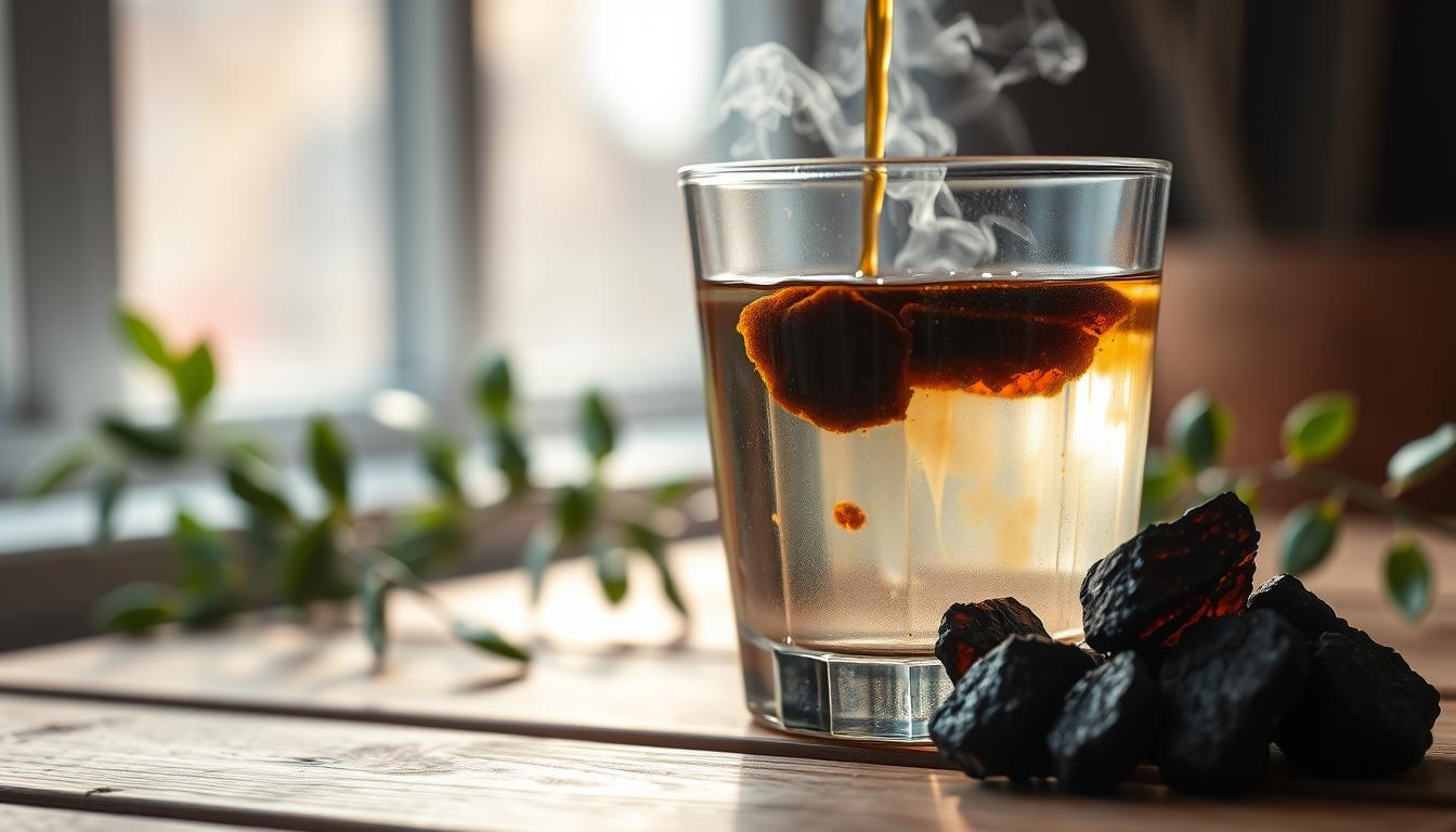 Shilajit resin being dissolved in water to combat mental fog