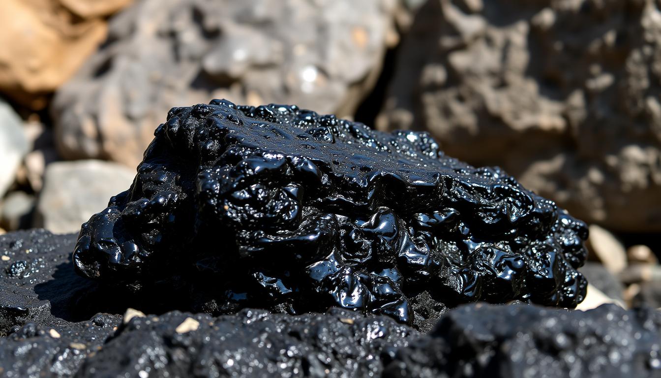 Shilajit resin in its natural form on mountain rocks