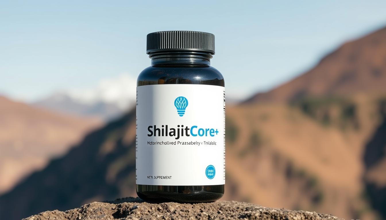 ShilajitCore+ natural testosterone booster supplement bottle
