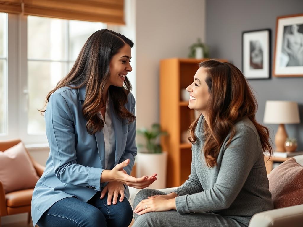 Therapist and client in a cognitive behavioral therapy session for seasonal affective disorder (SAD)