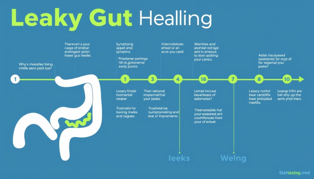 Timeline showing the healing process for leaky gut syndrome over weeks