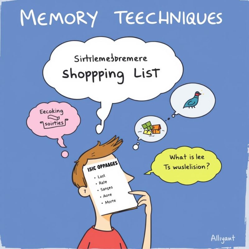 Visual representation of memory techniques like mnemonics and visualization