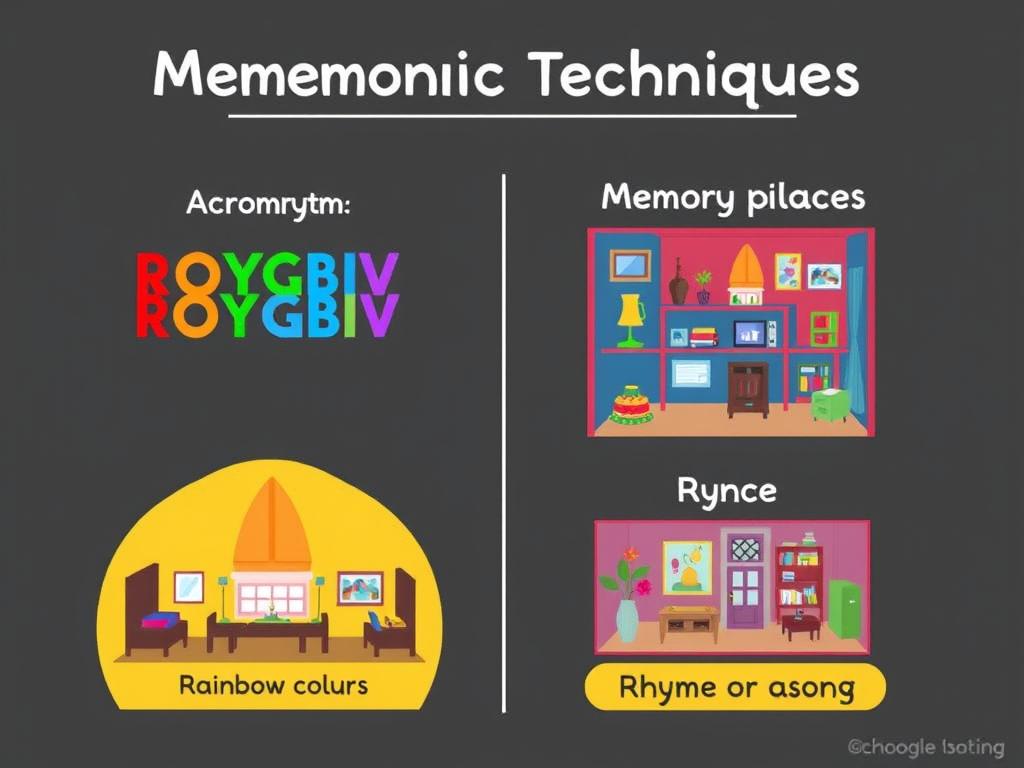 Visual representation of mnemonic techniques to improve memory and recall