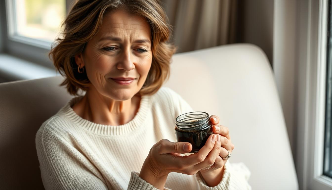 Woman experiencing menopause mood swings relief with Shilajit